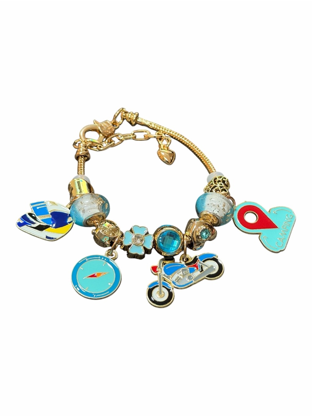 Gold-Tone Charm Bracelet with Turquoise and Red Accents
